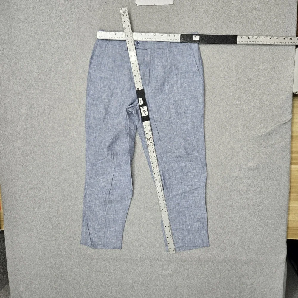 Bar III Men Pants 30W 30L Blue Linen Dress Pants Button Slim 26